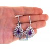 Womens Diamond Amethyst Vintage Earrings 18K White Gold 6.80 ct