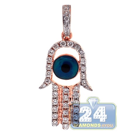 Mens Womens Diamond Evil Eye Hamsa Pendant 14K Rose Gold 0.50ct