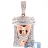 Mens Diamond Jesus Head Face Pendant 14K Rose Gold 1.83ct