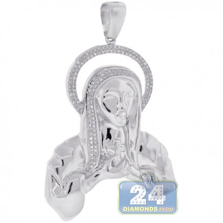 Mens Diamond Praying Jesus Christ Pendant 10K White Gold 0.45ct