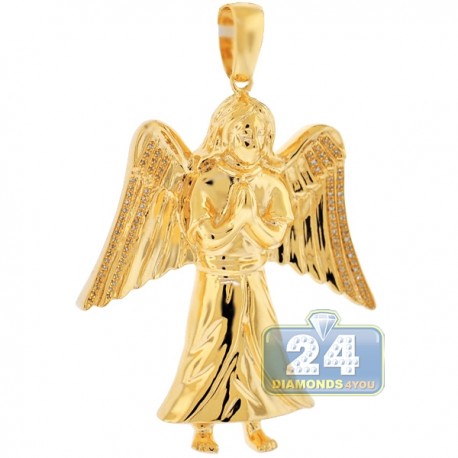 Mens Diamond Jesus Christ Angel Pendant 10K Yellow Gold 0.27ct