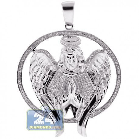 Mens Diamond Halo Angel Jesus Christ Pendant 10K White Gold
