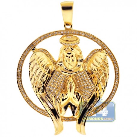 Mens Diamond Halo Angel Jesus Christ Pendant 10K Yellow Gold