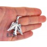 Mens Diamond Jesus Christ Angel Wings Pendant 10K White Gold