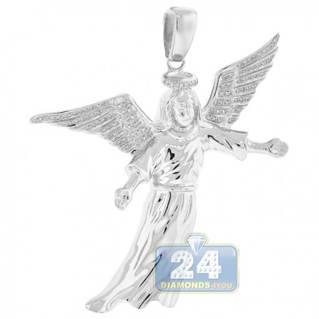 Mens Diamond Flying Jesus Christ Pendant 10K White Gold 0.31ct