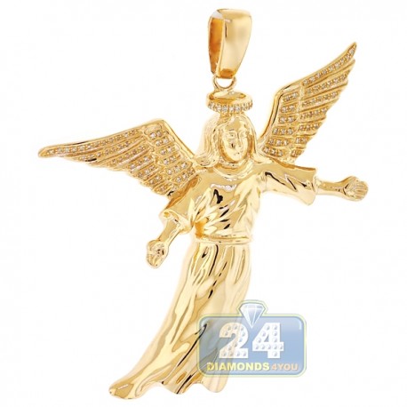 Mens Diamond Flying Jesus Christ Pendant 10K Yellow Gold 0.31ct