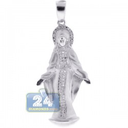 Mens Womens Diamond Virgin Mary Pendant Matte 10K White Gold