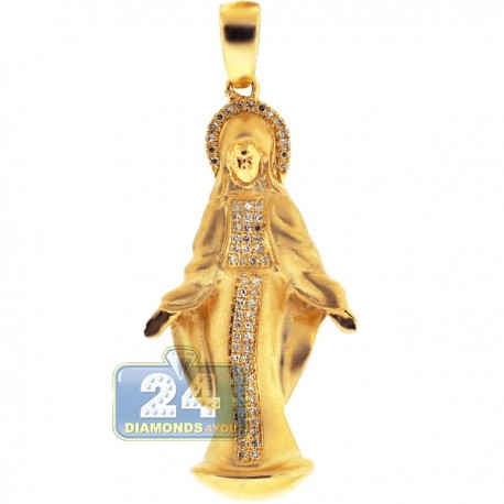 Mens Womens Diamond Virgin Mary Pendant Matte 10K Yellow Gold