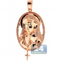 10K Rose Gold 0.64 ct Diamond Halo Virgin Mary Cross Pendant