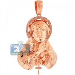 Mens Diamond Virgin Mary Cross Pendant 10K Rose Gold 0.33ct