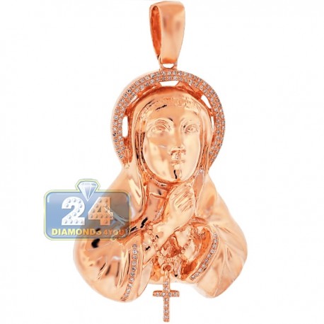 Mens Diamond Virgin Mary Cross Pendant 10K Rose Gold 0.33ct