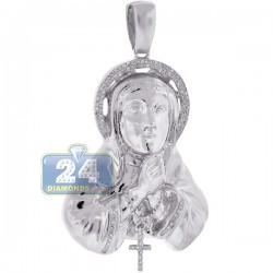 Mens Diamond Virgin Mary Cross Pendant 10K White Gold 0.33ct