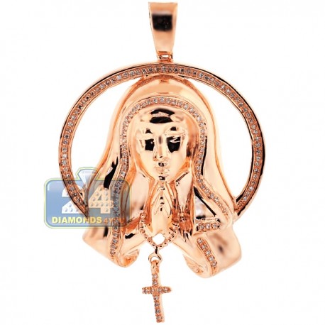 Womens Diamond Virgin Mary Circle Pendant 10K Rose Gold 0.40ct