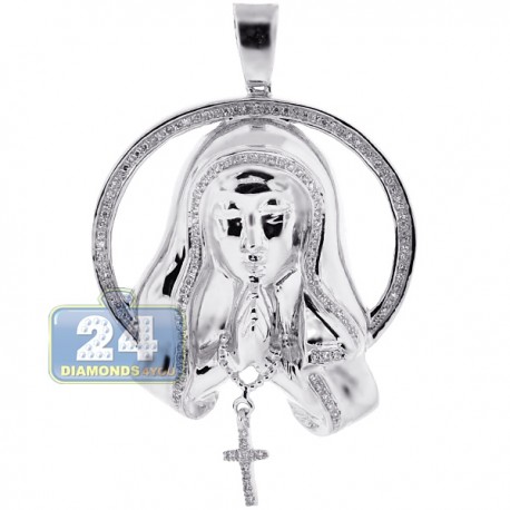 Womens Diamond Virgin Mary Circle Pendant 10K White Gold 0.40ct