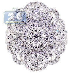 18K White Gold 2.48 ct Diamond Womens Cluster Flower Ring