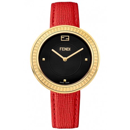 F350431073 Fendi My Way Yellow Gold Red Leather 36 mm Watch