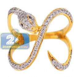 18K Yellow Gold 0.54 ct Diamond Womens Winding Snake Ring