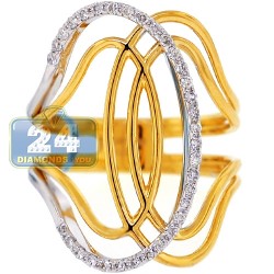 18K Yellow White Gold 0.22 ct Diamond Womens Open Curve Ring