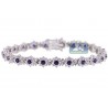 Womens Diamond Blue Sapphire Flower Bracelet 18K White Gold 7"