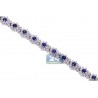 Womens Diamond Blue Sapphire Flower Bracelet 18K White Gold 7"