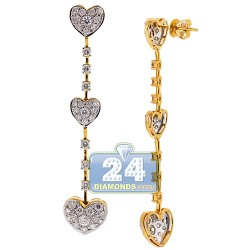Womens Diamond Triple Heart Dangle Earrings 14K Yellow Gold