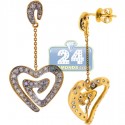 14K Yellow Gold 1.51 ct Diamond Womens Heart Dangle Earrings