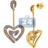 Womens Diamond Heart Dangle Earrings 14K Yellow Gold 1.51 Carat