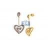 Womens Diamond Heart Dangle Earrings 14K Yellow Gold 1.51 Carat