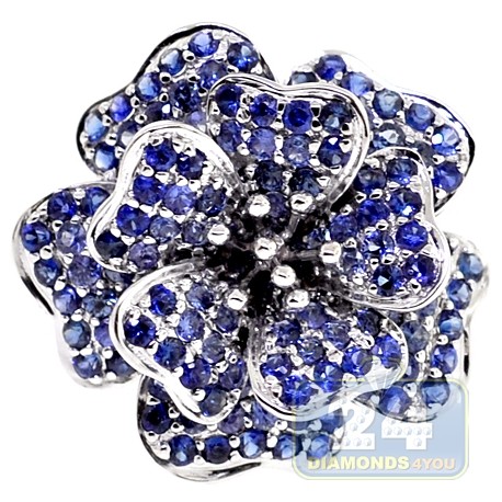14K White Gold 2.74 ct Tanzanite Sapphire Womens Flower Ring