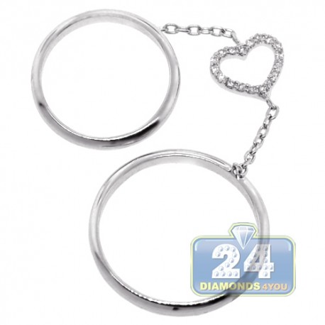 18K White Gold 0.10 ct Diamond Womens Double Heart Ring