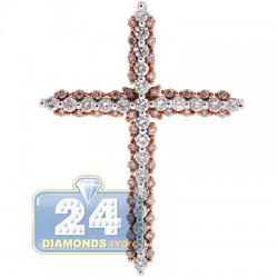 Mens Diamond Latin Cross Religious Pendant 18K Rose Gold 1.04ct