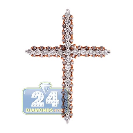 Mens Diamond Latin Cross Religious Pendant 18K Rose Gold 1.04ct