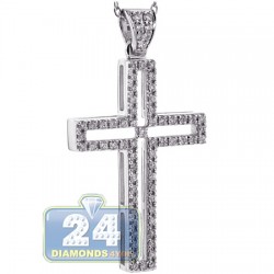 Womens Diamond Open Cross Pendant Necklace 18K White Gold .46ct