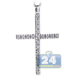 Womens Diamond Cross Pendant Necklace 18K White Gold 0.50ct