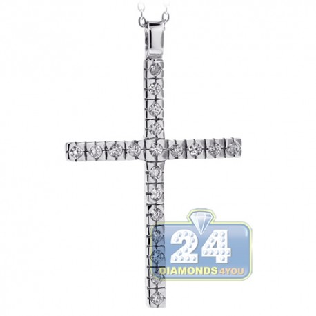 Womens Diamond Cross Pendant Necklace 18K White Gold 0.50ct