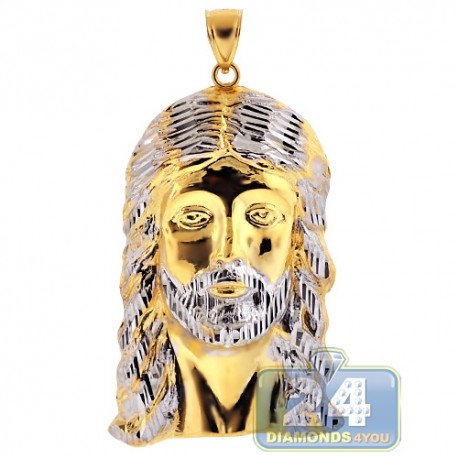 10K Yellow Gold Diamond Cut Jesus Christ Face Pendant 3 Inches