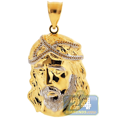 10k Yellow Gold Diamond-Cut Jesus Christ Face Religious Charm Pendant 8g