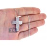 Mens Diamond Straight Cross Pendant Necklace 18K White Gold 17"