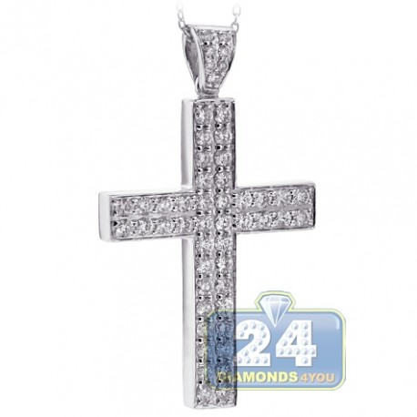 Mens Diamond Classic Cross Pendant Necklace 18K White Gold