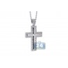 Mens Diamond Latin Cross Pendant Necklace 18K White Gold 0.96ct