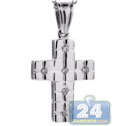 Womens Diamond Bold Cross Pendant Necklace 18K White Gold 0.12ct