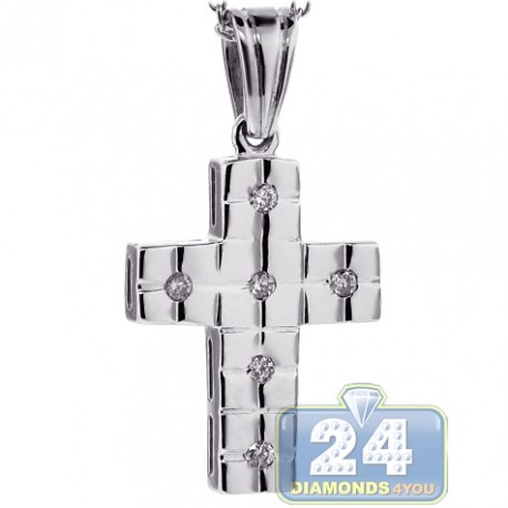 Womens Diamond Bold Cross Pendant Necklace 18K White Gold 0.12ct