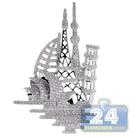 Womens Diamond World Sights Pendant 18K White Gold 2.26ct