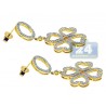 Womens Diamond Hearts Flower Dangle Earrings 14K Yellow Gold