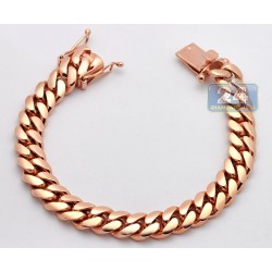 14K Rose Gold Miami Cuban Link Mens Bracelet 10.5 mm 8 Inches