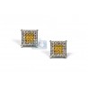 Mens Yellow Diamond Square Stud Earrings 14K White Gold 0.70 ct