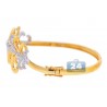 Womens Diamond Flower Bangle Bracelet 14K Yellow Gold 1.24 Carat