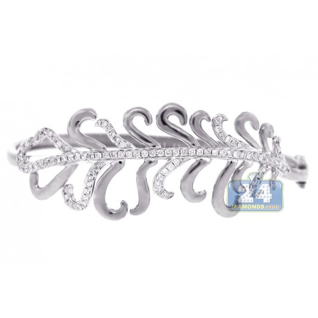 Womens Diamond Flower Bangle Bracelet 14K White Gold 1.24 Carat