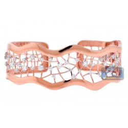 Womens Diamond Openwork Cuff Bangle Bracelet 18K Rose Gold 1.7ct