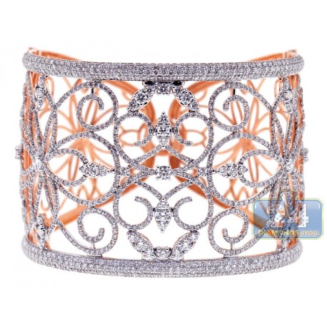 Womens Diamond Filigree Bangle Bracelet 18K Rose Gold 13.05 ct